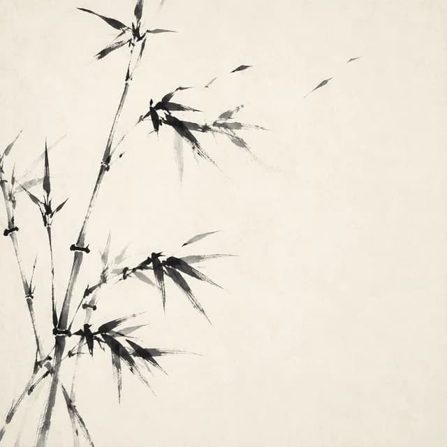 East Asian ink artwork of pale bamboo shadows and open space